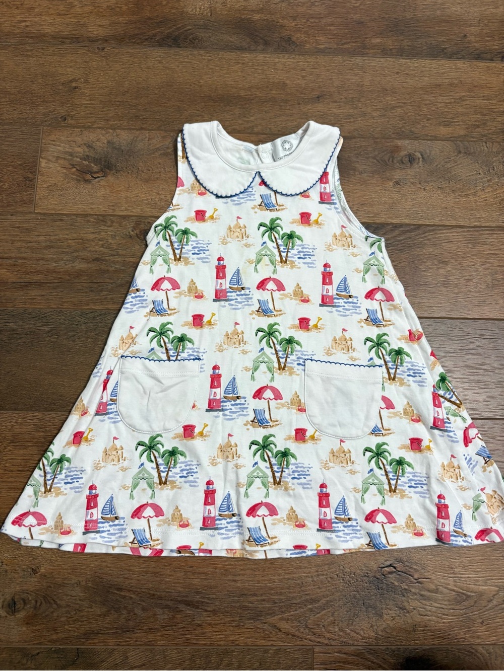 The Proper Peony Girls 2T Beach Print Dress Scalloped Collar Pockets